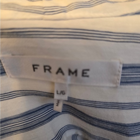 Frame Leisure Linen Shirt Large Blue White Striped Cuffed Sleeve Button Up EUC - Picture 7 of 7